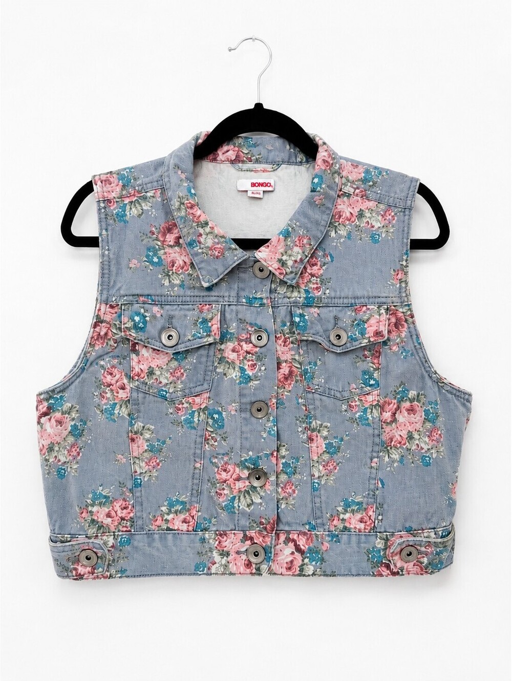 BONGO Vintage Y2K Floral Denim Cropped Vest XL 100% Cotton
